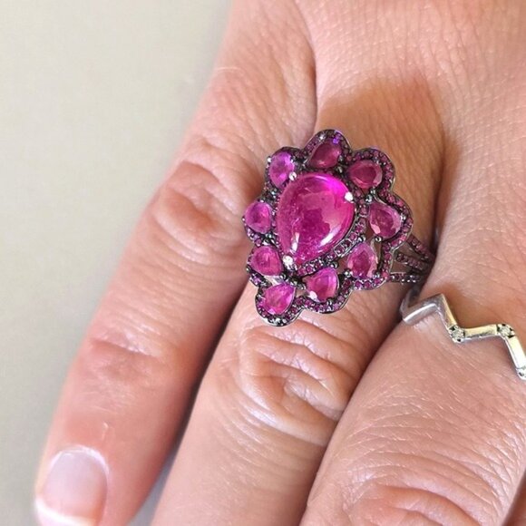 925 Sterling Silver Ring SZ 7 with Natural Ruby Gemstones - Picture 4 of 8